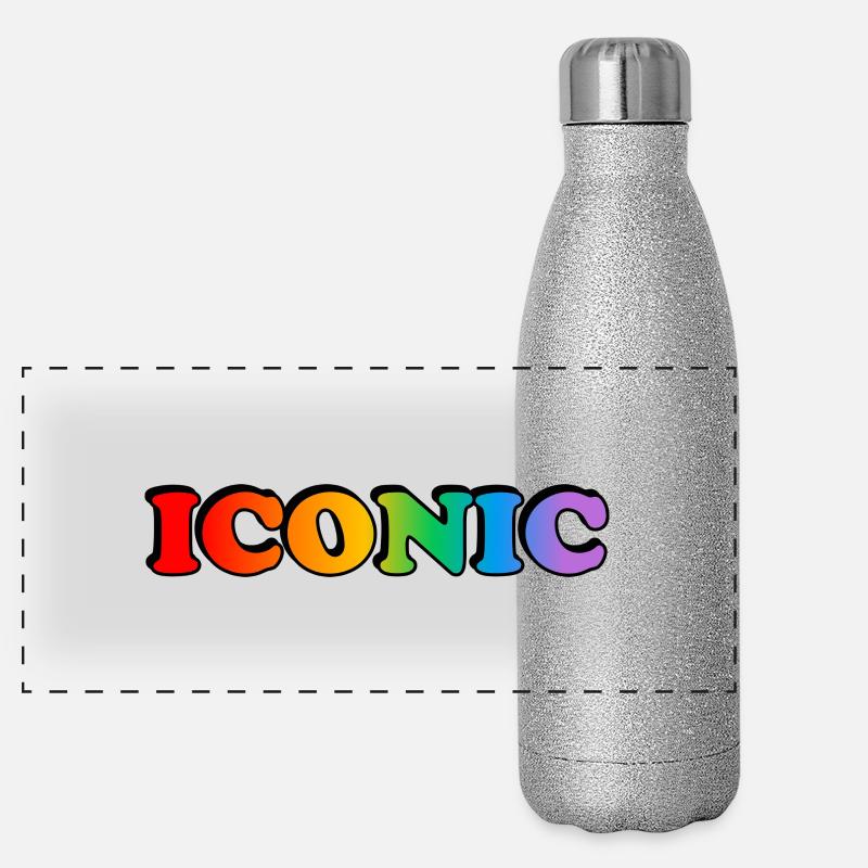 Ikonisch - Regenbogen Text LGBT Pride Gay Icon Panorama Glitzer Isolierflasche 500 ml
