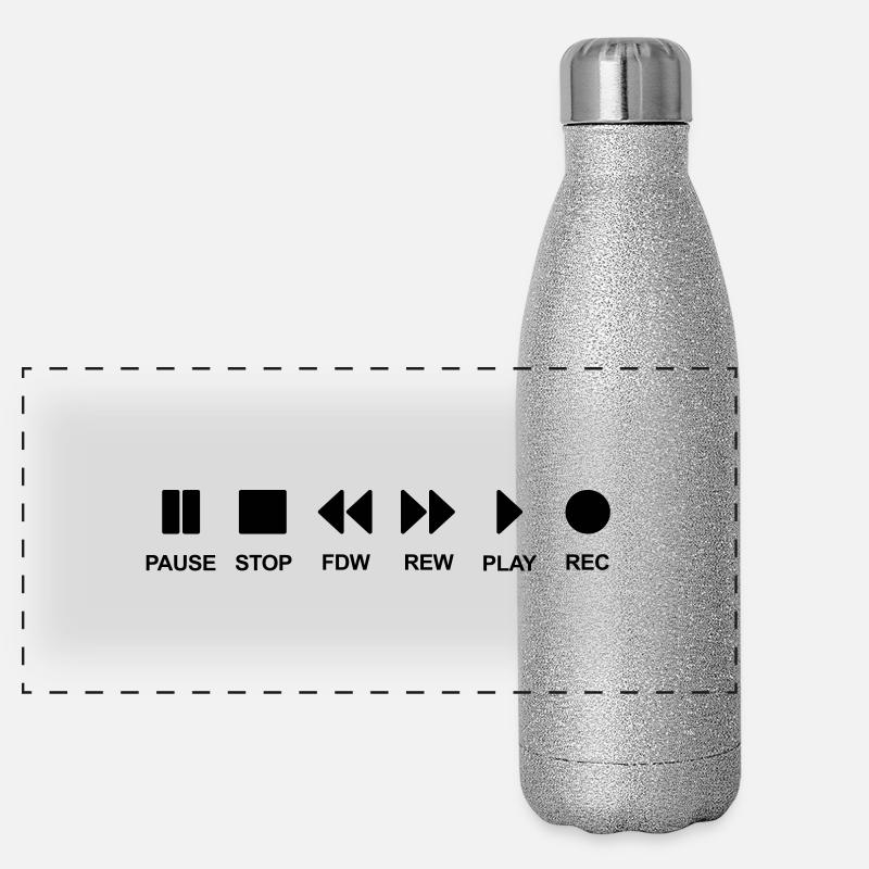 Cassette musik music play stop pause Black cd Panorama Glitzer Isolierflasche 500 ml