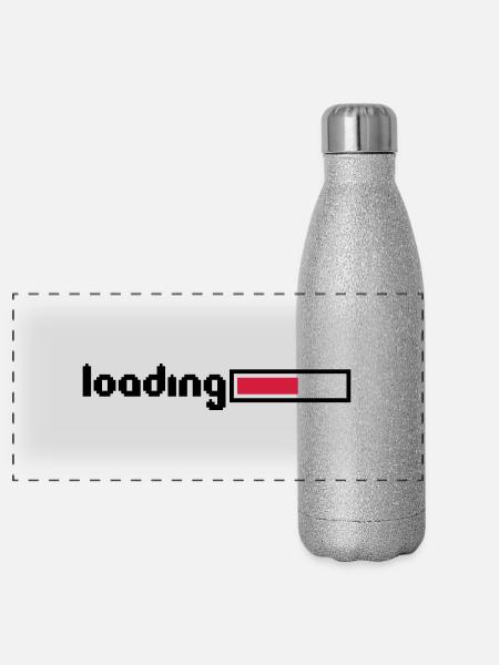 loading 8 bit pixel retro old games computer load - Panoramic Glitter Thermal Bottle 500 ml - silver glitter - Front