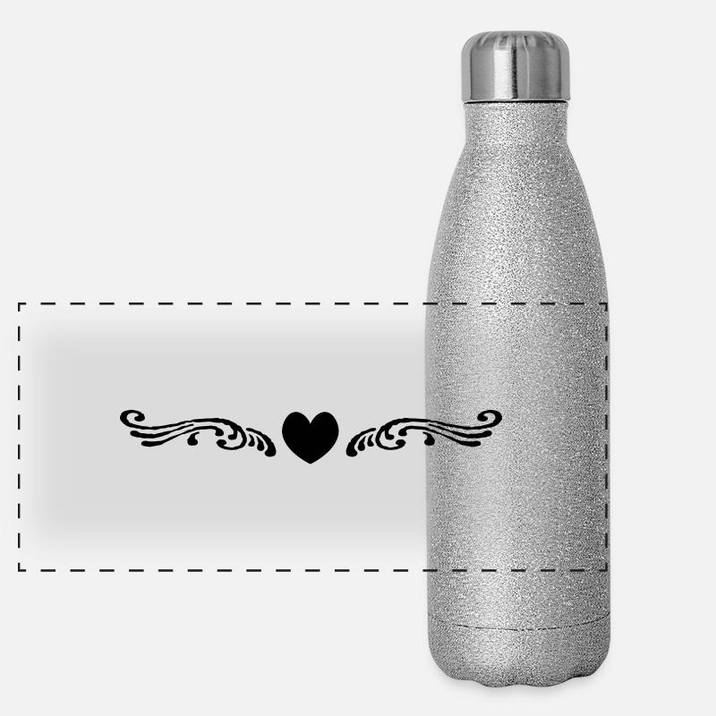 ornament heart black Panoramic Glitter Thermal Bottle 500 ml