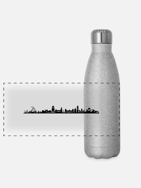 Skyline - Insel Rügen - Panorama Glitzer Isolierflasche 500 ml - Silber Glitzer