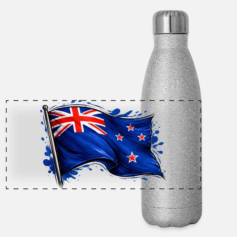Neuseeland Flagge Panorama Glitzer Isolierflasche 500 ml