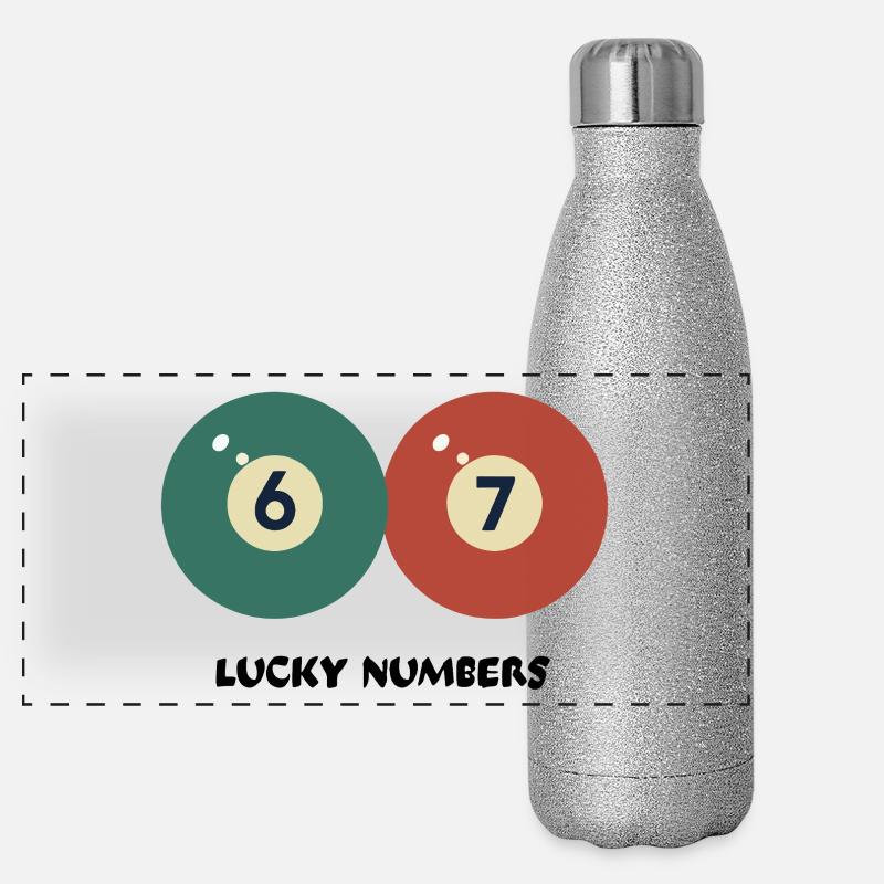 67 Lucky Numbers - Pool Billiards Vintage Design Panoramic Glitter Thermal Bottle 500 ml
