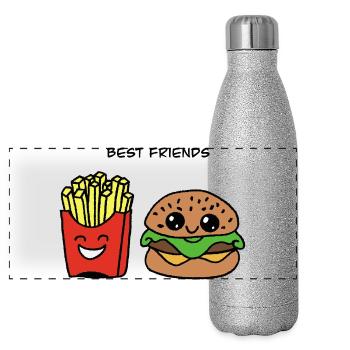 Meilleurs amis : Burger & Fries Duo - Gourde isotherme panoramique pailletée 500 ml - paillettes argentées - Devant