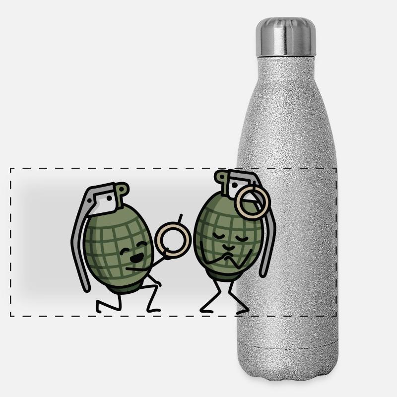 Hand Grenade Marriage Proposal Couples Army Ring Engaged Panoramic Glitter Thermal Bottle 500 ml