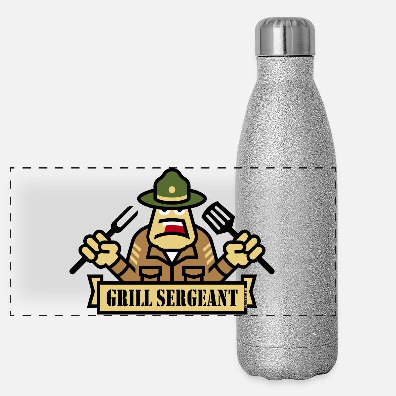 Grill Sergeant (Grilling / BBQ / Barbecue) - Panoramic Glitter Thermal Bottle 500 ml - silver glitter