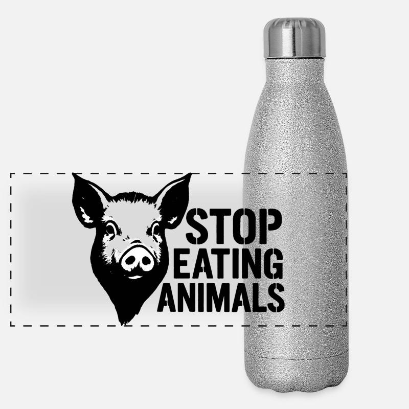 Schweinekopf Protest Stoppt Tieressen Panorama Glitzer Isolierflasche 500 ml