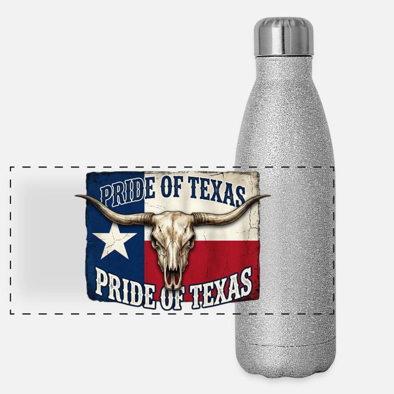 Texas Pride Horns Skull Panoramic Glitter Thermal Bottle 500 ml