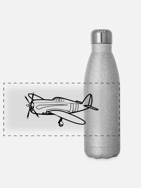 flieger - Panorama Glitzer Isolierflasche 500 ml - Silber Glitzer - Vorne