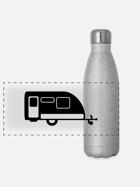 camp , camping, camping , caravan, trekking , hiki - Panorama Glitzer Isolierflasche 500 ml - Silber Glitzer - Vorne