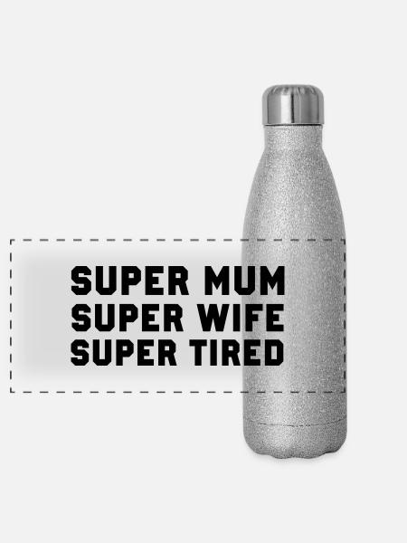 Super Mum - Panoramic Glitter Thermal Bottle 500 ml - silver glitter - Front