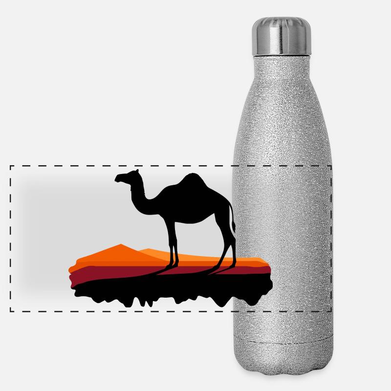 Dromedar im Abendlicht Panorama Glitzer Isolierflasche 500 ml