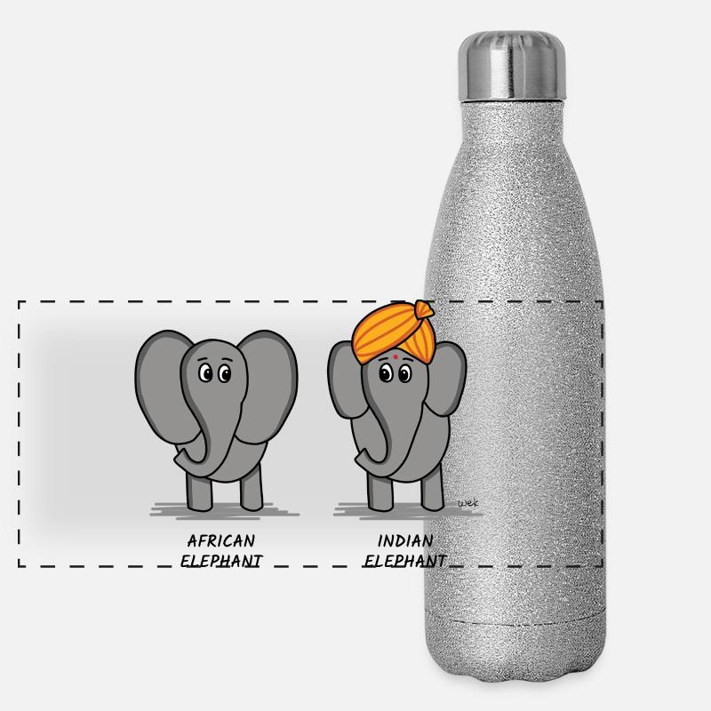 Éléphant d’Afrique, Éléphant d’Inde Gourde isotherme panoramique pailletée 500 ml