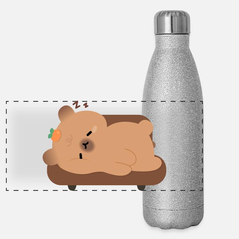 Capybara fatigué et endormi Gourde isotherme panoramique pailletée 500 ml