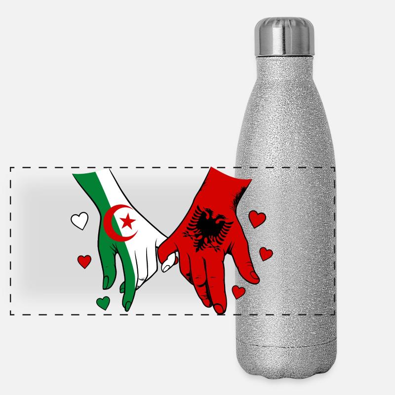 Algeria Albania Flags Holding Hands Panoramic Glitter Thermal Bottle 500 ml