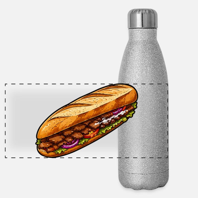 Baguette-Sandwich Illustration Panorama Glitzer Isolierflasche 500 ml