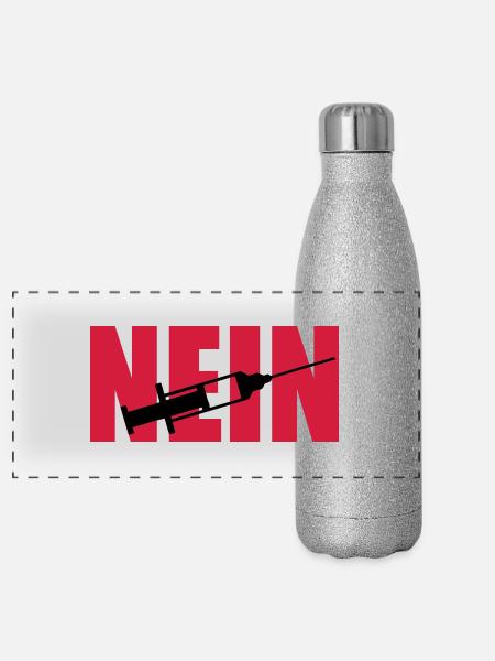 Nein Spritze - Panorama Glitzer Isolierflasche 500 ml - Silber Glitzer - Vorne