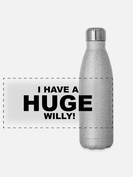 I Have A Huge Willy - Panorama Glitzer Isolierflasche 500 ml - Silber Glitzer - Vorne