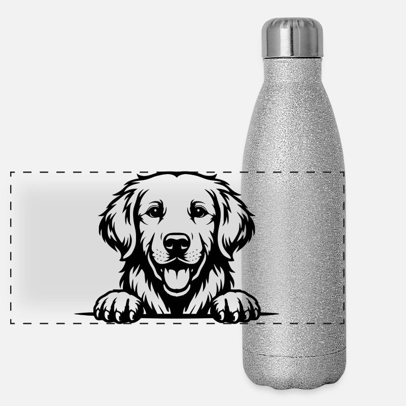 Golden Retriever with Paws Panoramic Glitter Thermal Bottle 500 ml
