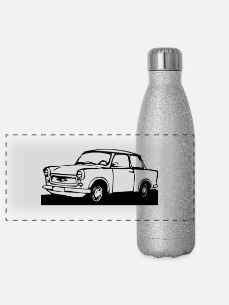  601 Limo Trabi - Panorama Glitzer Isolierflasche 500 ml - Silber Glitzer - Vorne