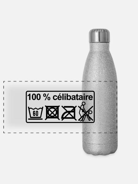 100% celibataire - Gourde isotherme panoramique pailletée 500 ml - paillettes argentées - Devant