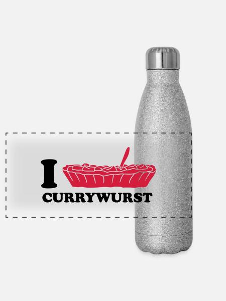 I Love Currywurst - Panorama Glitzer Isolierflasche 500 ml - Silber Glitzer - Vorne