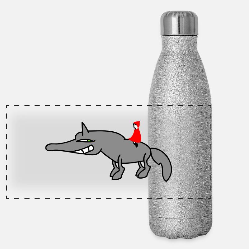 Wolf mit Rotkäppchen Panorama Glitzer Isolierflasche 500 ml