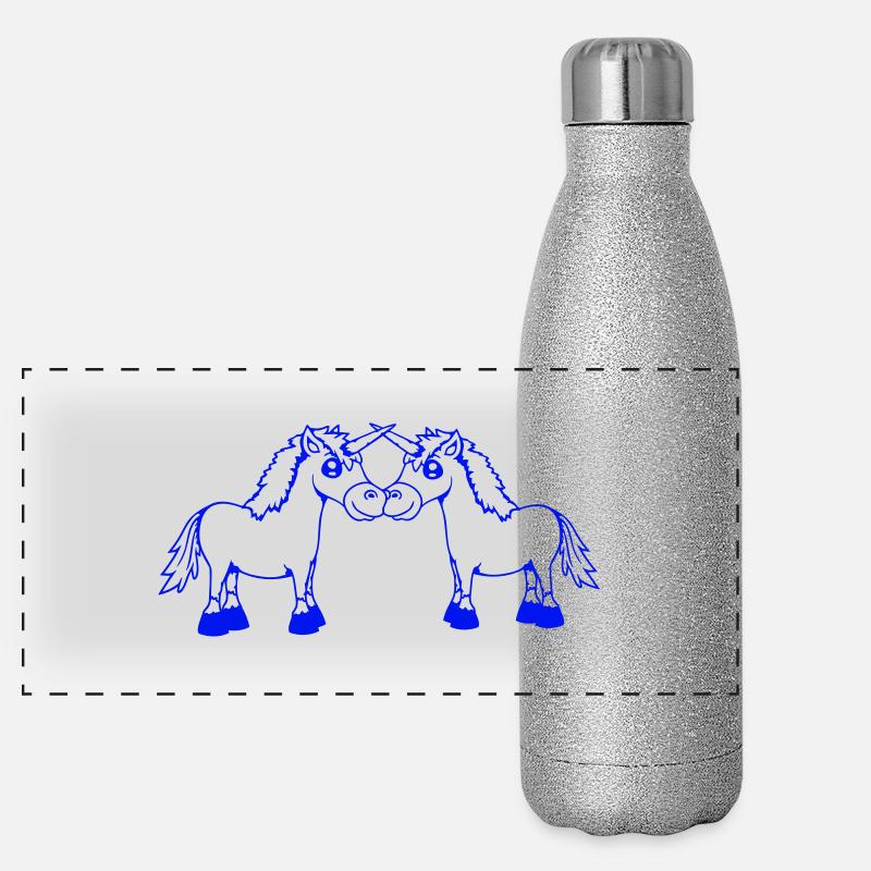2 Unicorns Team Pair Horns Friends Welcome Cute Panoramic Glitter Thermal Bottle 500 ml