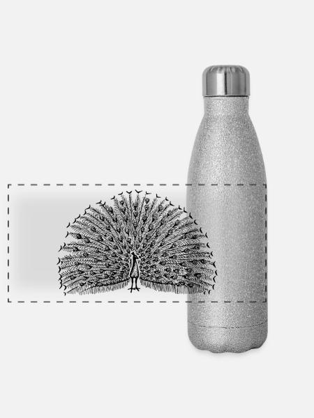 peacock - Panoramic Glitter Thermal Bottle 500 ml - silver glitter - Front
