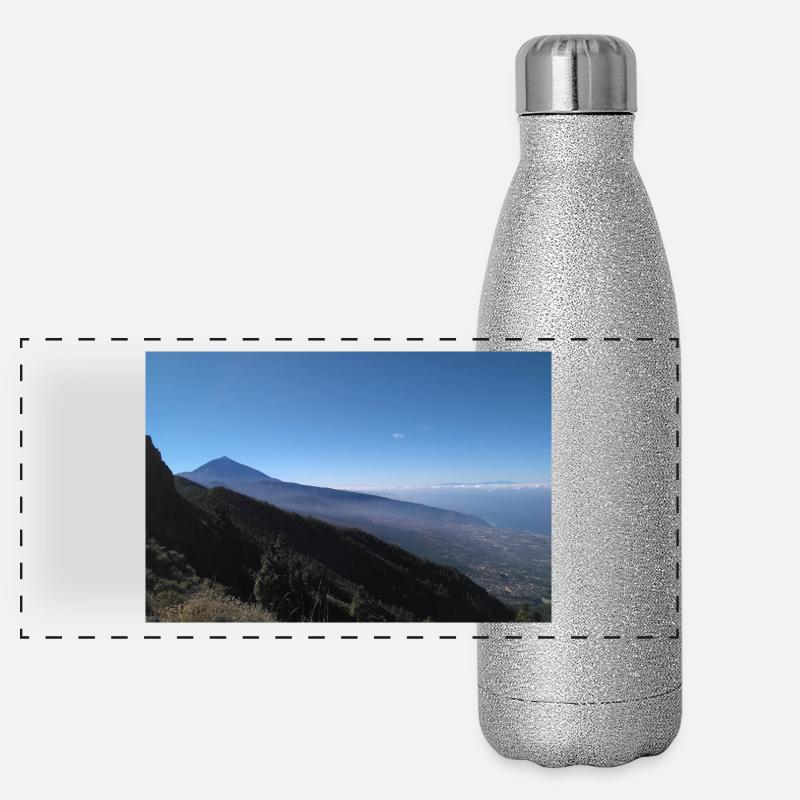 View on volcano Telde, Tenerife Panoramic Glitter Thermal Bottle 500 ml