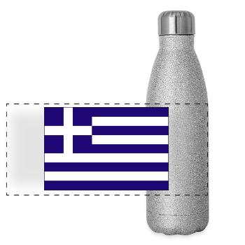 Greece flag flag - Panoramic Glitter Thermal Bottle 500 ml - silver glitter - Front