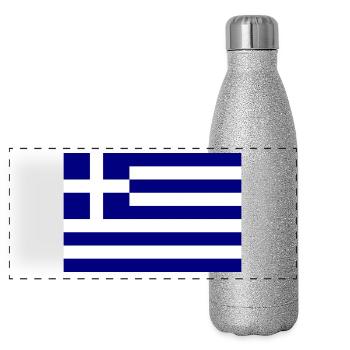 Greece flag - Panoramic Glitter Thermal Bottle 500 ml - silver glitter - Front