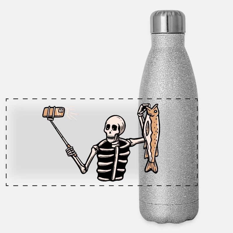 Fishing Skeleton Selfie Large Panoramic Glitter Thermal Bottle 500 ml