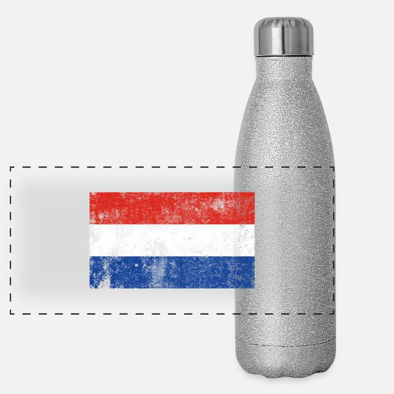 Drapeau Pays-Bas Drapeau Grunge Retro Vintage Gourde isotherme panoramique pailletée 500 ml