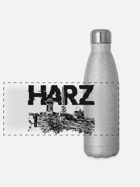 Harz Brocken Wandern - Panorama Glitzer Isolierflasche 500 ml - Silber Glitzer