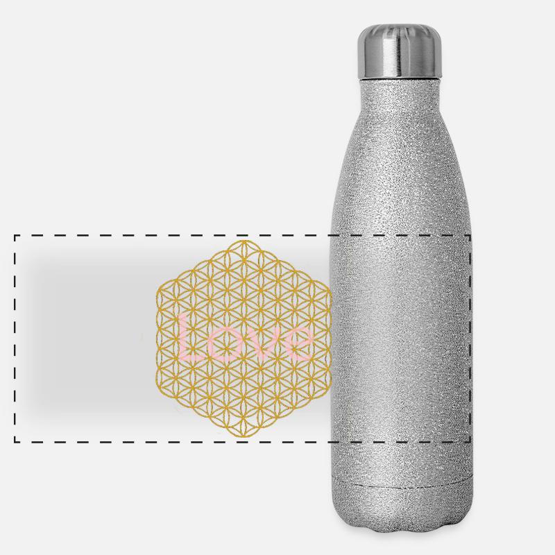Blume des Lebens - 5. Dimension - gold - love Panorama Glitzer Isolierflasche 500 ml
