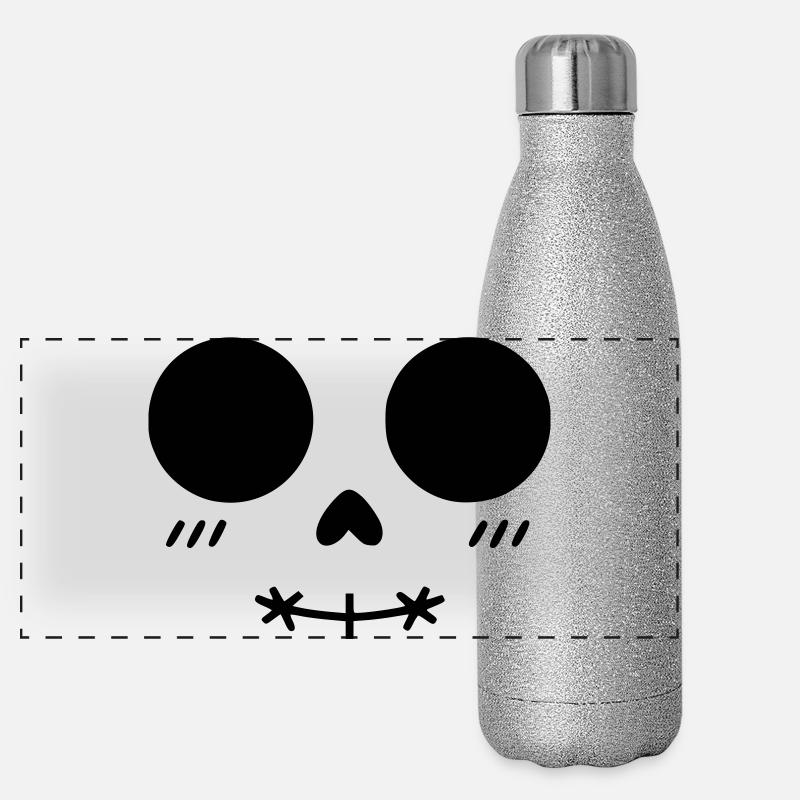 Visage de crâne kawaii minimaliste Gourde isotherme panoramique pailletée 500 ml