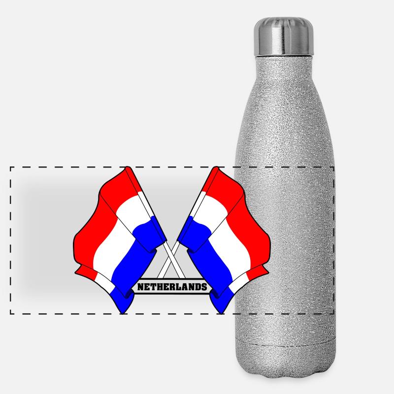 Netherlands Crossed Flags Panoramic Glitter Thermal Bottle 500 ml