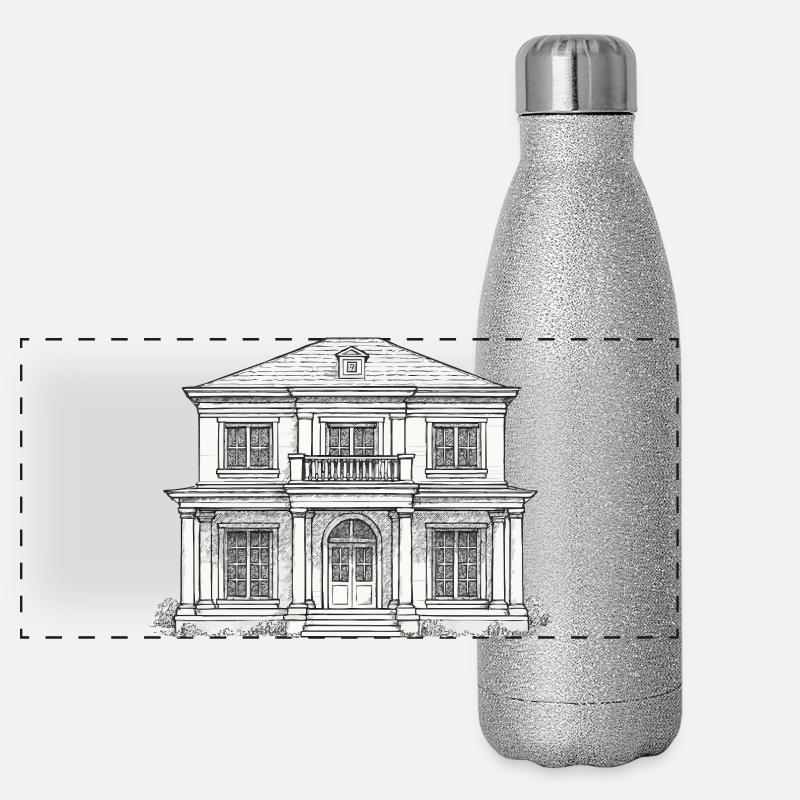 Façade de la villa dessinant un style vintage Gourde isotherme panoramique pailletée 500 ml
