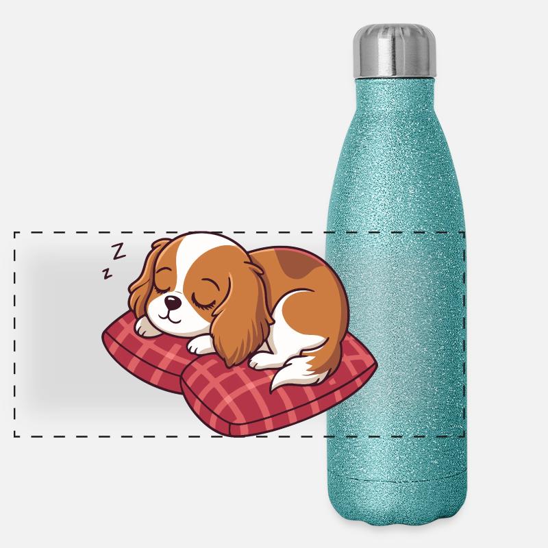 Sleeping Puppy on Plaid Pillow Panoramic Glitter Thermal Bottle 500 ml