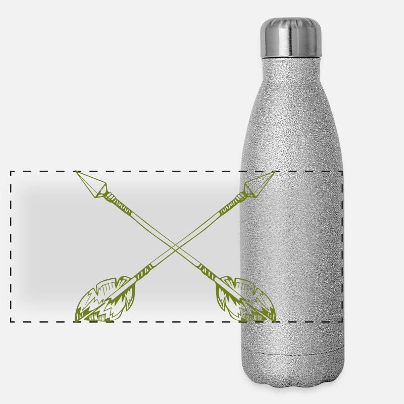 Crossing spears with feathers - Panoramic Glitter Thermal Bottle 500 ml - silver glitter
