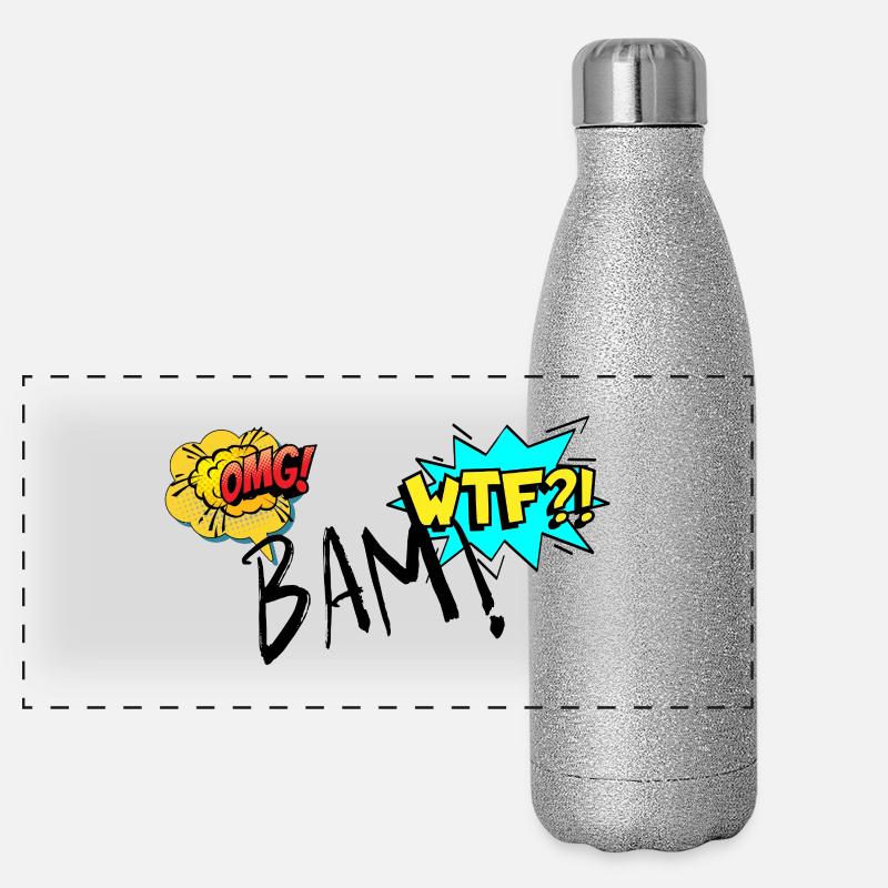 Comic Explosive OMG WTF Exclamations Panoramic Glitter Thermal Bottle 500 ml