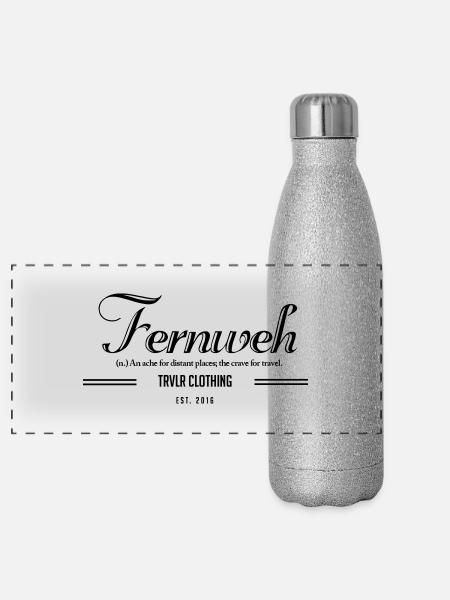 Fernweh_LogoShirt - Panorama Glitzer Isolierflasche 500 ml - Silber Glitzer - Vorne
