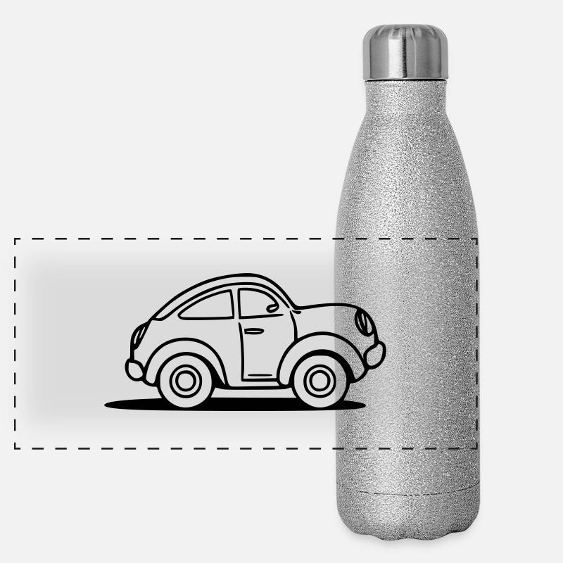 Car Outline – Minimalist Vector Design - Panoramic Glitter Thermal Bottle 500 ml - silver glitter