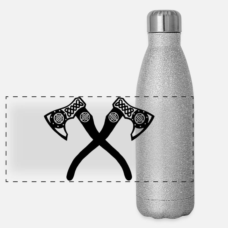Schwarze Wikinger-Axte Panorama Glitzer Isolierflasche 500 ml