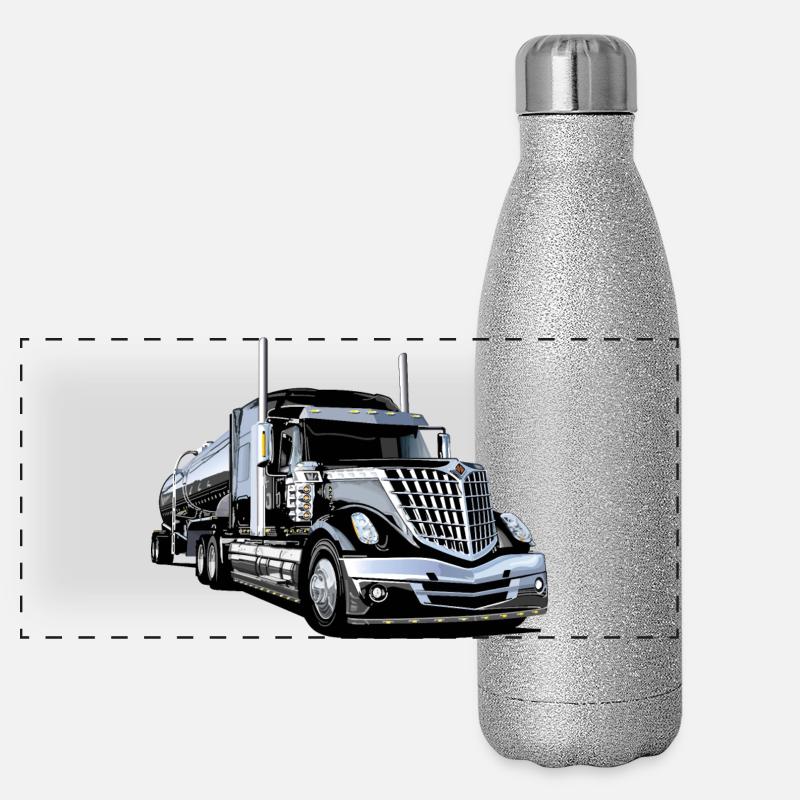 Sattelschlepper aus Chrom und PS Panorama Glitzer Isolierflasche 500 ml