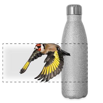 Chardonneret en vol - Gourde isotherme panoramique pailletée 500 ml - paillettes argentées - Devant