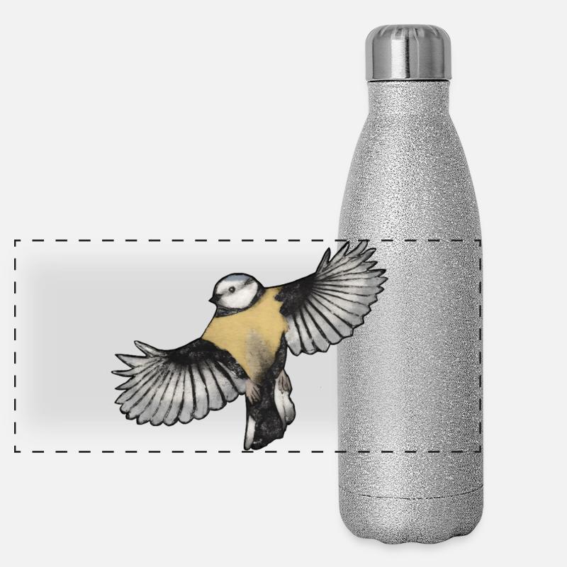 Oiseau coloré en vol - Gravé à la main à imprimer Gourde isotherme panoramique pailletée 500 ml