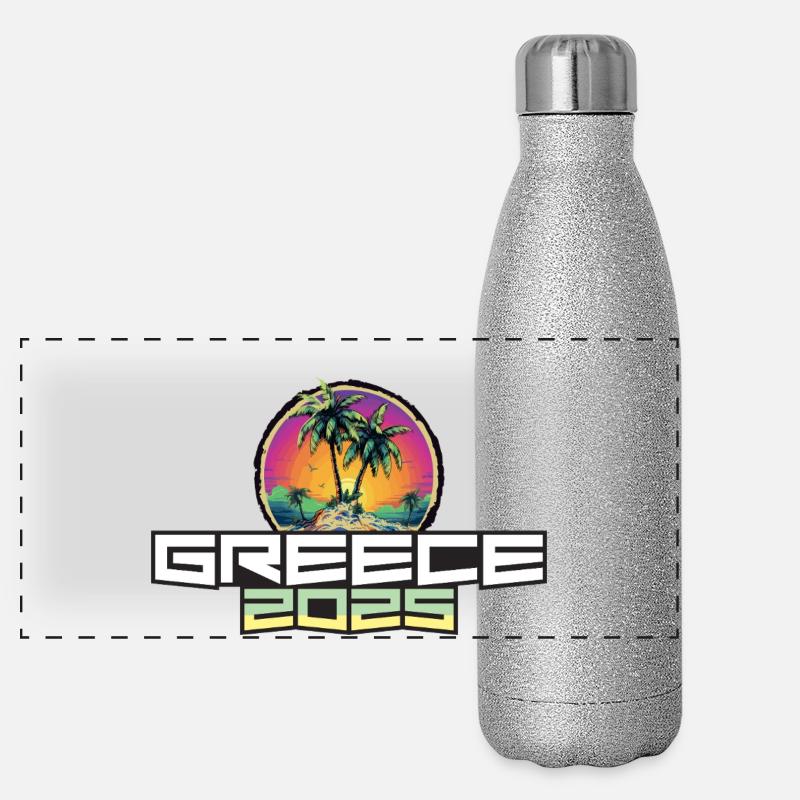 Greece 2025 Holiday Palm Trees Panoramic Glitter Thermal Bottle 500 ml