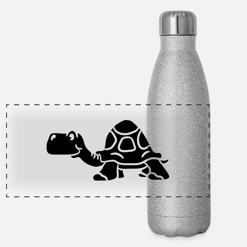 Vieille tortue de petit dessin animé noir Gourde isotherme panoramique pailletée 500 ml